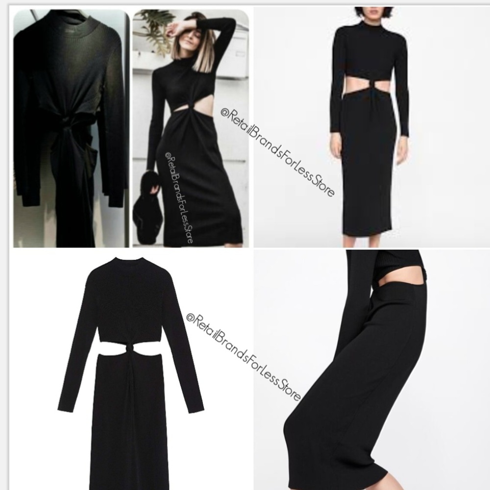 ZARA BLACK CUT OUT KNIT BANDAGE MIDI MAXI DRESS_8